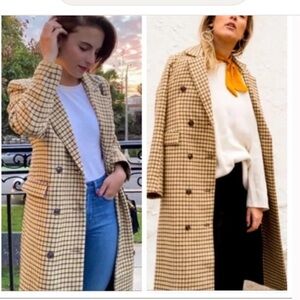 J.O.A. Brown and yellow Checkered Long Coat